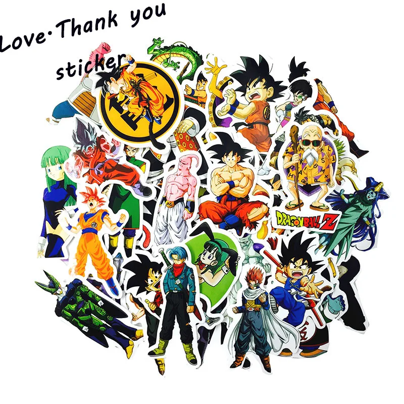 HOT 50Pcs Anime Dragon Ball Stickers Super Saiyan Goku Stickers For Car Laptop Skateboard Pad Bicycle PS4 Phone waterproof Decal