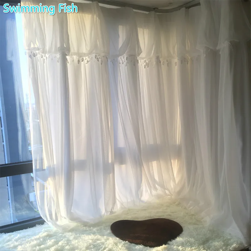 

2 Layers White Valance Lace Curtain Princess Style Semi-shade Cloth+Tulle Curtain Window Treatment Blind Bedroom Living Room