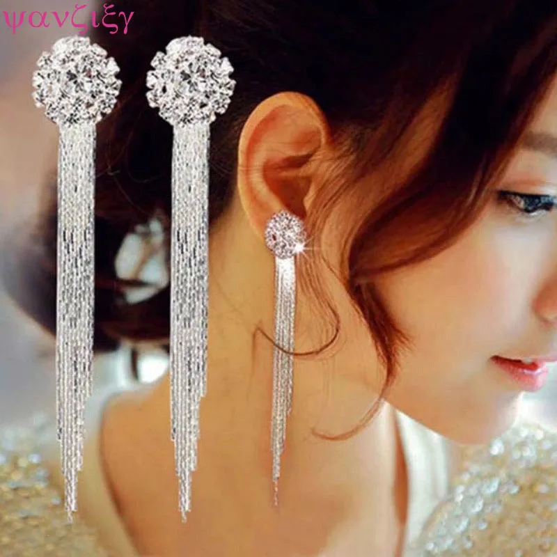 

Korean Fashion Jewelry Personality Temperament Crystal Tassel Earrings Bridal Earring Oorbellen Earrings For Women Long Earrings