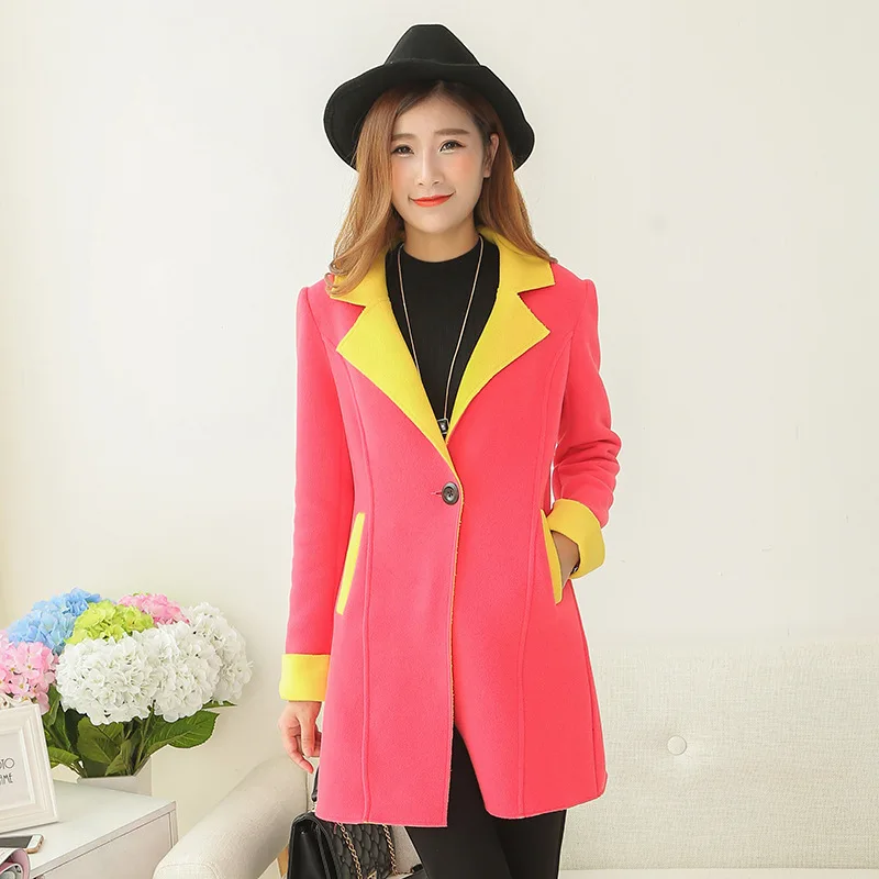New fashion retro single button wool coat long sec...