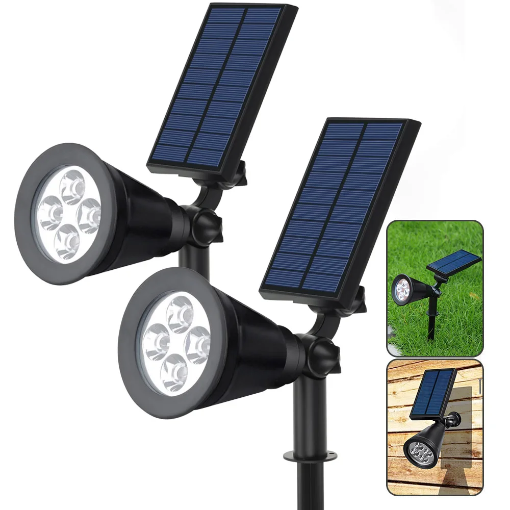 

1/2Pcs Outdoor Solar Lights 4 LEDs Waterproof Landscape Lighting Spotlight Wall Light for Yard Garden Pool CLH@8