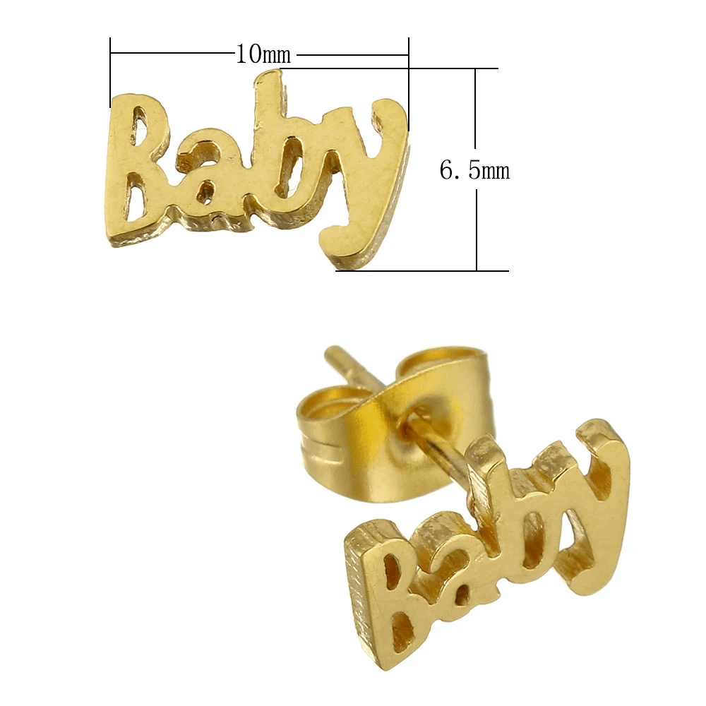 

YYW New Arrival Punk Jewelry Gifts Women Girl Lovers Letter Word Baby Stud Earrings for Women Tone Stainless Steel Earrings