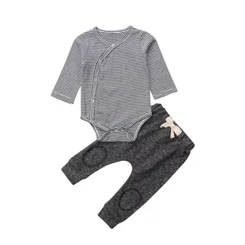 

2018 New Toddler Kids Baby Boys Tops Stripe Romper Long Pants 2PCS Outfits Clothes