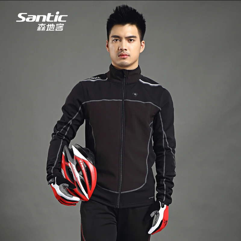 

2019 Men Santic Thermal Cycling Jacket Winter Fleece Bicycle Windproof Warm Cold Antistatic Sports Coat MTB Bike Jersey