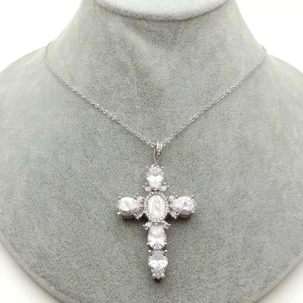 virgin mary and cross necklace