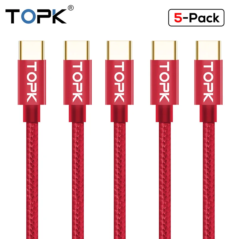 

5-Pack TOPK USB Type C Cable Nylon Braided Data Sync USB-C Charger Cable For Samsung Galaxy S9 S8 XiaoMi 8 5X Mobile Phone Cable