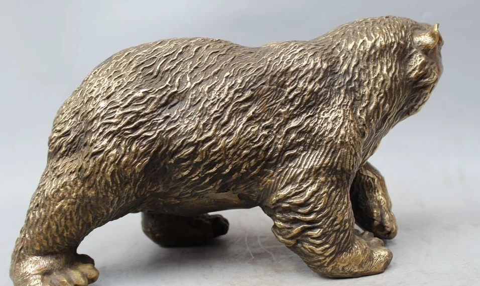 1" Китайский Бронзовый Народная Рептилий Животные Скульптура Богатство Дикий Черный Медведь Статуя
