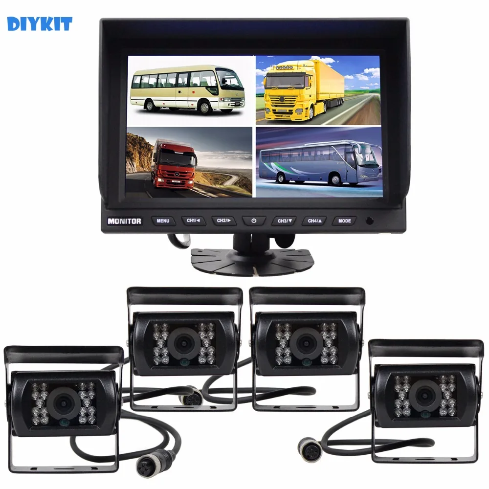 

DIYKIT 9Inch Split QUAD Car Monitor + 4 x CCD IR Night Vision Rear View Camera Waterproof for Car Truck Bus Reversing Camera