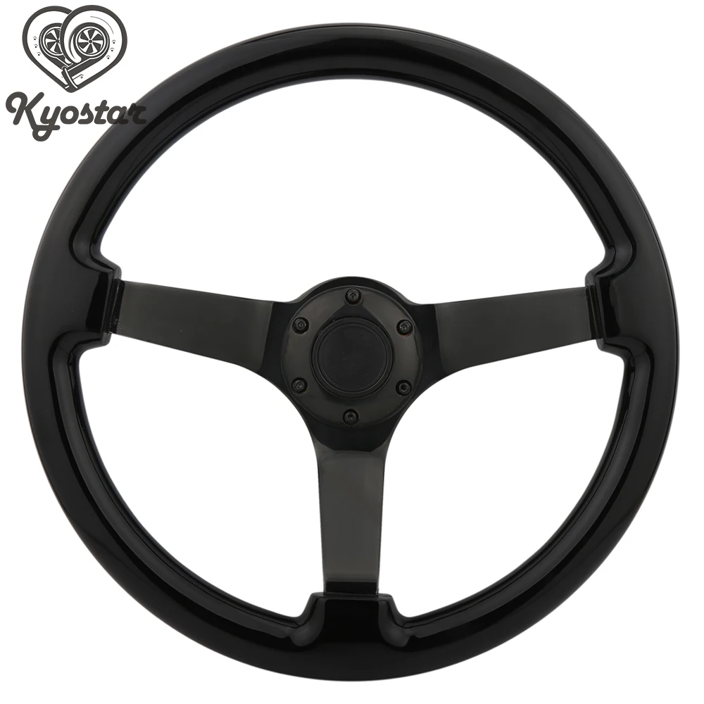 Deep Dishe Wood Steering-Wheel with Black Spoke 350mm Universal Car Wooden Steering Wheel