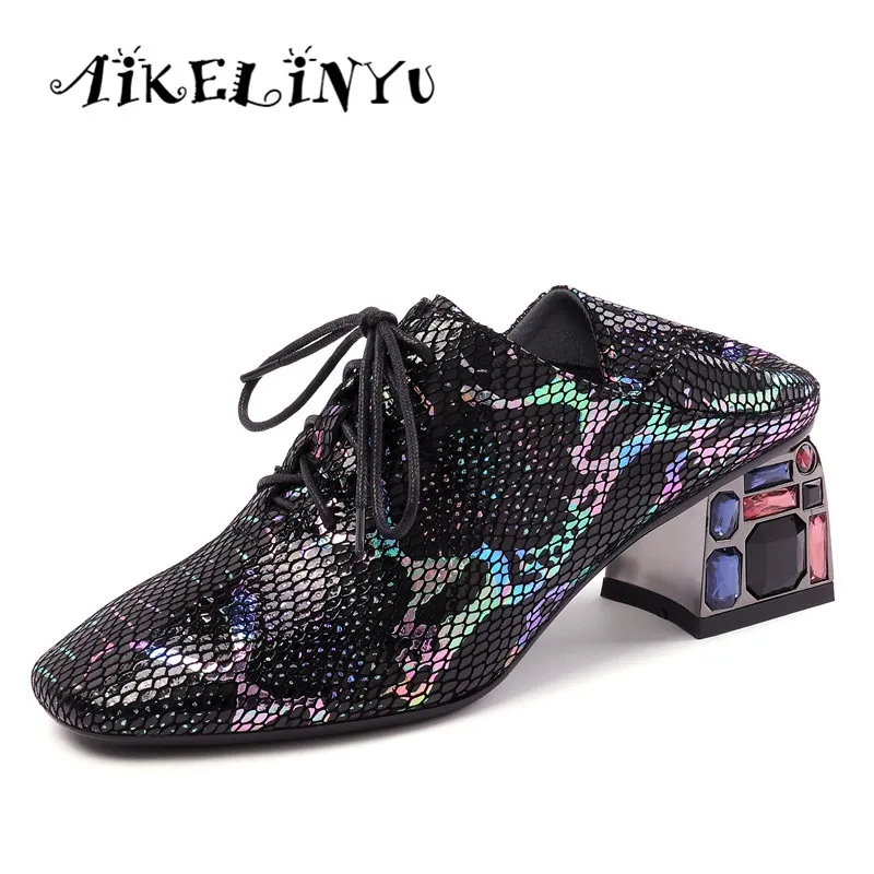 

AIKELINYU Serpentine Sheepskin Pumps Woman High Heels Shoes Customized Women Shoes Plus Size 34-42 Classic High Heels Green Shoe