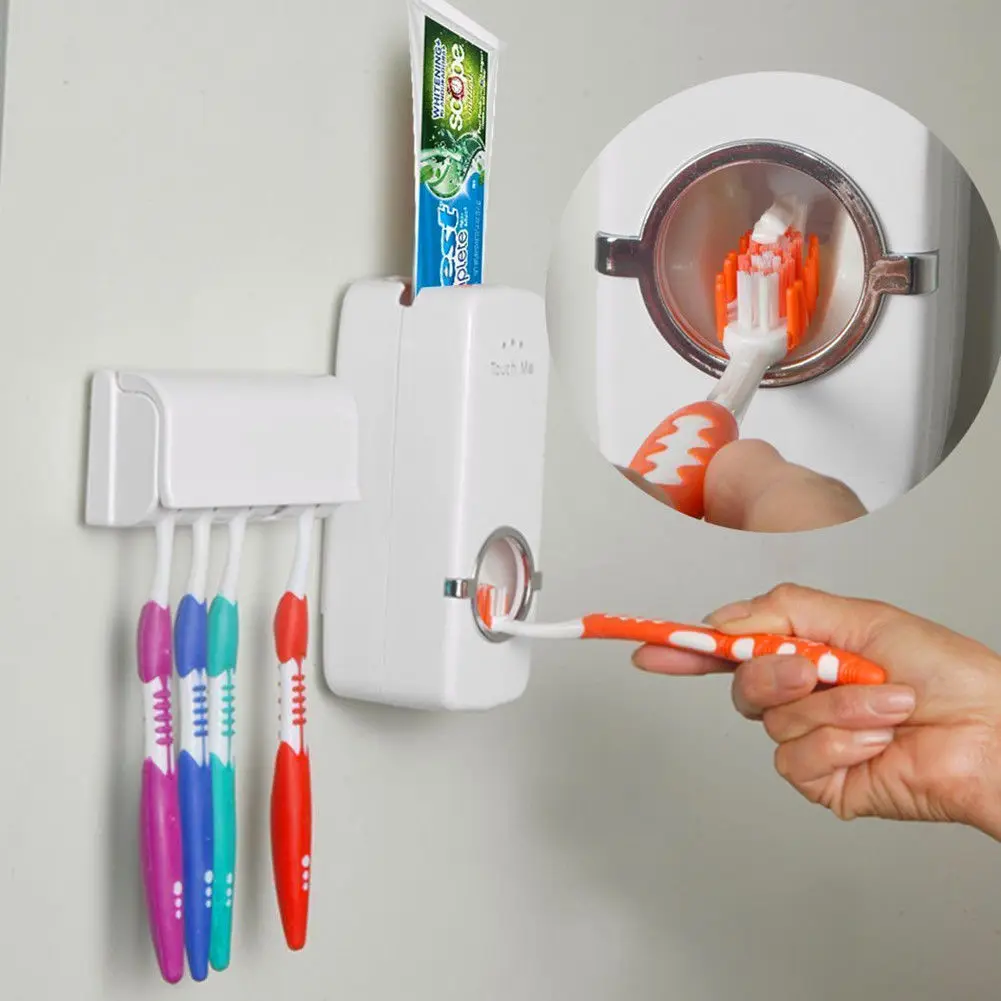 5 Toothbrush Holder Set Wall Mount Stand US Auto Automatic Toothpaste Dispenser 