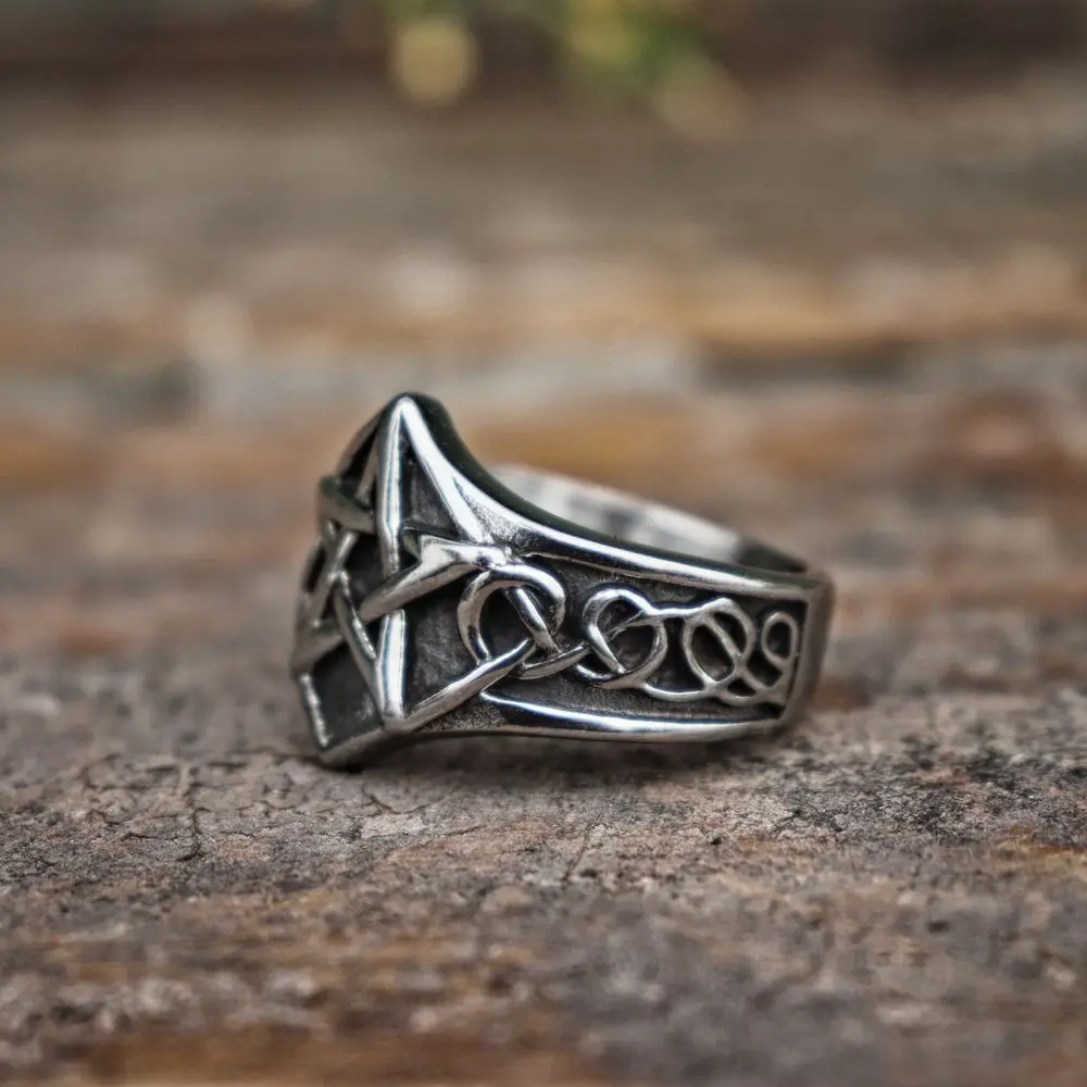 Gothic Celtics Knot Silver 316L Stainless Steel Ring Pagan Pentagram Star Rings Men's Women Fashion Biker Jewelry Gift