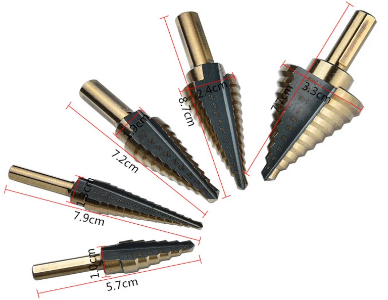 Ступенчатое конусное сверло, набор, металл, дерево, 5 шт., 1/4 Hss, кобальт, титан, коническое твердосплавное сверло, перфоратор, дырокол, инструмент