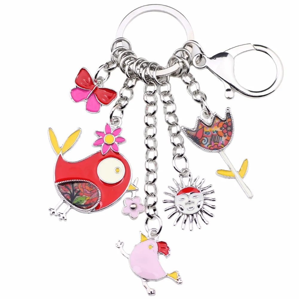 Bonsny Animal Enamel Bird Sun Flower Butterfly Key Chain Women Keyrings Gift HandBag Charms Keychain Car key Charms Jewelry - Image 5