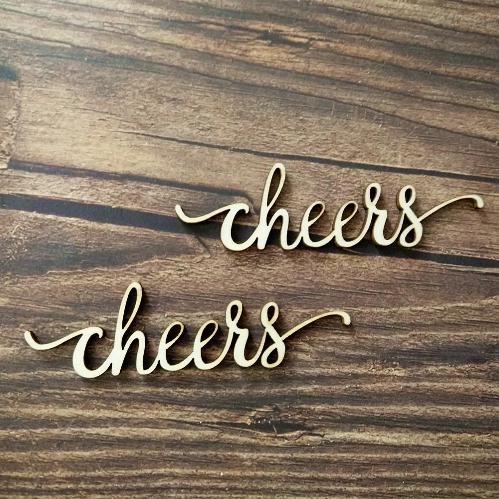 

10pcs Laser Cut Wood Cheers Script Word Sign Wooden Words Sign Art Rustic Cursive Word Room Decoration Wall Hanging