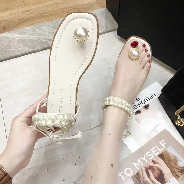 

Sandals Women Summer Shoes Female Pearl Sandals Beach Shoes Sandalias Women Casual Flip Flops Plus Size 39 Zapatos Mujer
