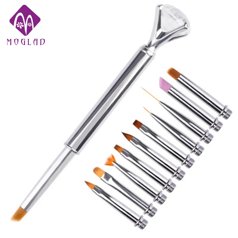 

1 Set 10 Replaceable Heads Nail Art Rhinestone Brush Cuticle Remover Liner 3D Flower Carving Dotting Building Gradient Paint Pen