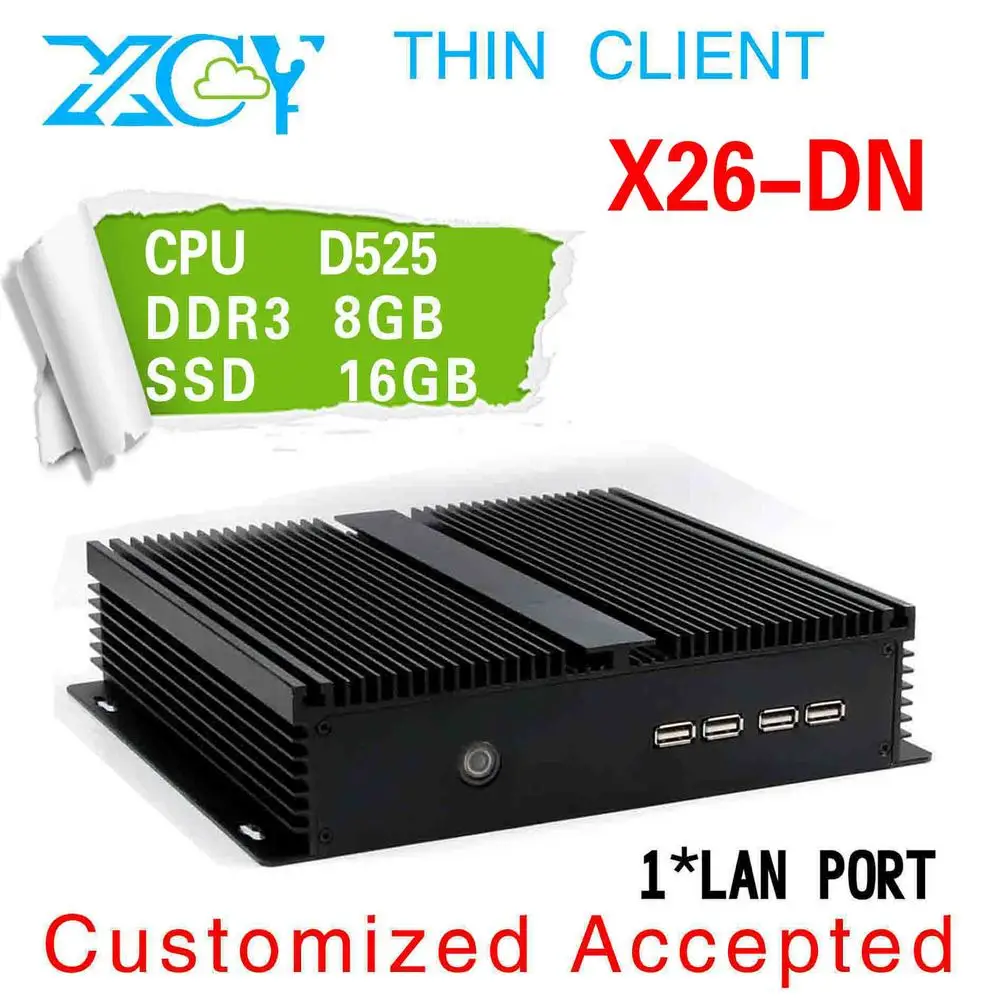  With 8g ram 16g ssd fanless industrial embedded pc win7 network desktop pc X26-DN D525 1.8GHZ support Microphone,Graphics tablet 
