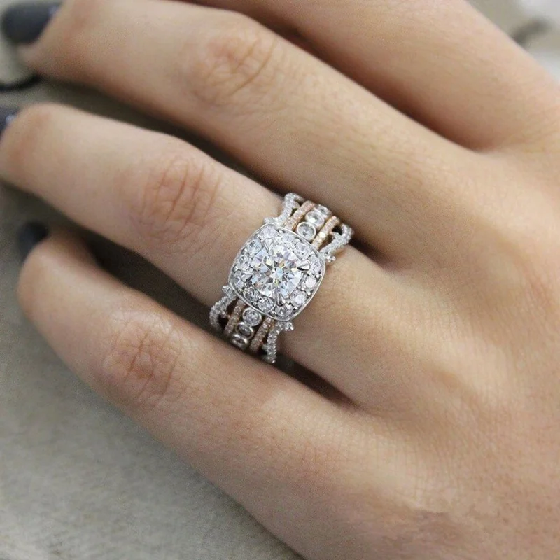 

Fashion 5 Row Lines Clear Crystal Jewelry Big Square Rhinestone Engagement Ring