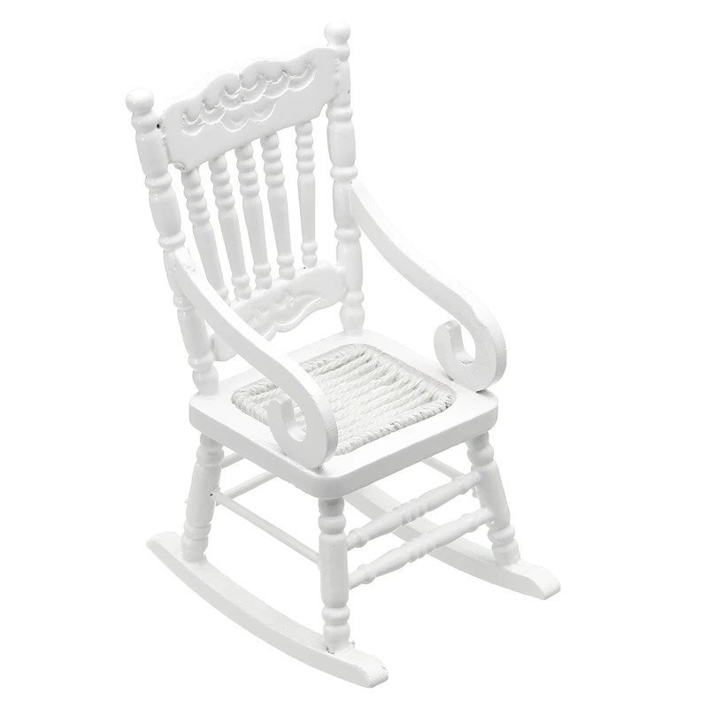 kiwarm fashion 112 dollhouse miniature furniture white wooden rocking chair hemp rope seat for home kids gift doll toys craftin figurines u0026 miniatures white wooden rocking chair l71 white