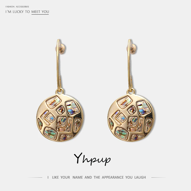

Yhpup Trendy Brand Round Abalone Shell Dangle Earrings Personality Temperament Earrings for Female Party Jewelry Gift S925 16 K