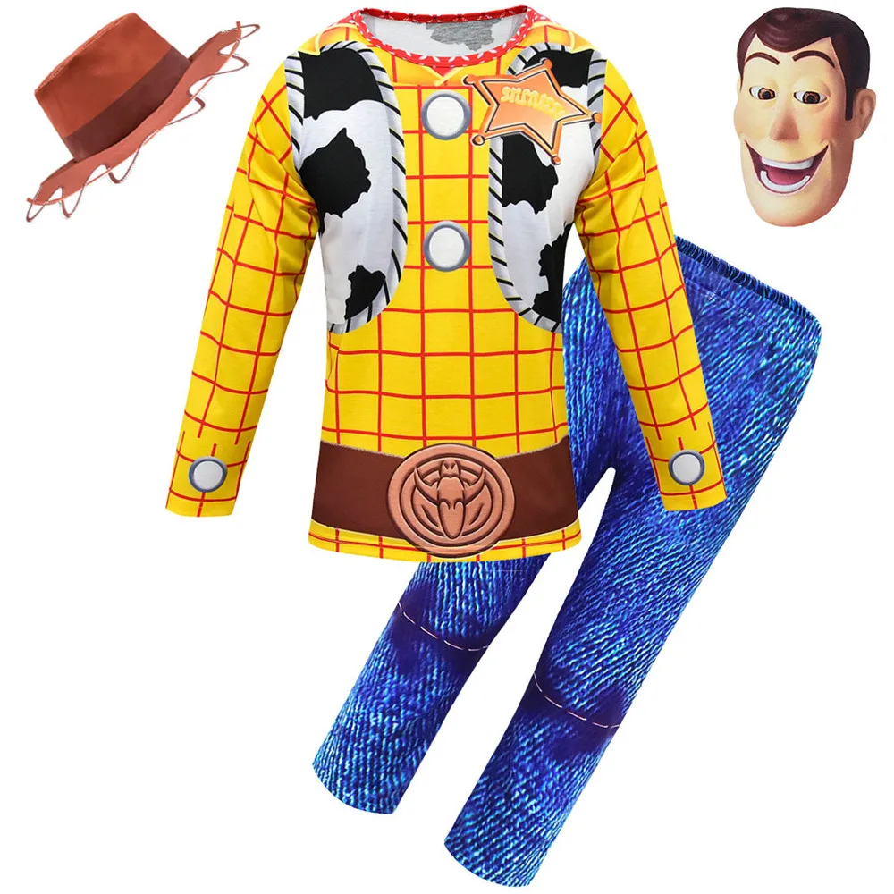 Аниме-игрушка История 4 Шериф Вуди с мультяшным принтом для маленьких мальчиков костюм для косплея «Пижама» Шериф Вуди полиции маскарадная форма для Хэллоуин костюм