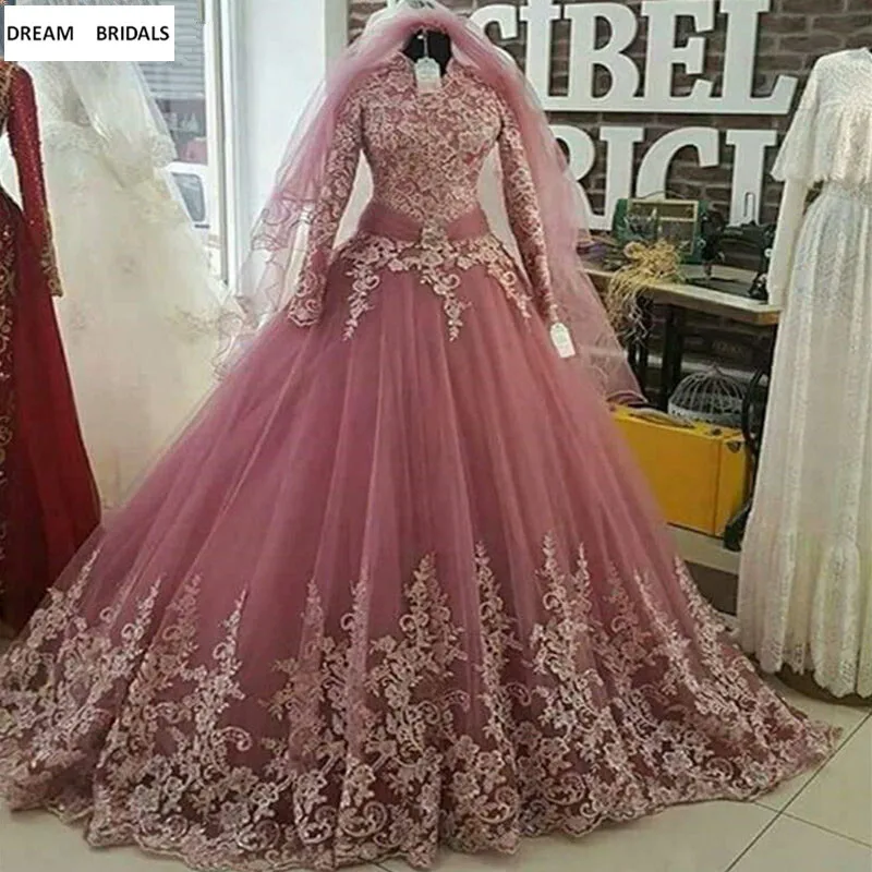 Платья в мусульманском стиле с длинным рукавом и высокой горловиной, пышные платья Vestidos De 15 Anos, расшитые бисером и блестками, милые 16 платьев islam Vestidos - Цвет: picture color
