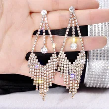 Дизайн модные ювелирные изделия pin длинные сережки с кисточками роскошный темперамент преувеличен кристалл серьги гвоздики для женщин