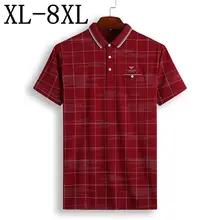 Новинка, летняя деловая Мужская рубашка поло с коротким рукавом, клетчатая рубашка-поло, Мужская Высококачественная брендовая рубашка поло размера плюс 6XL 7XL 8XL