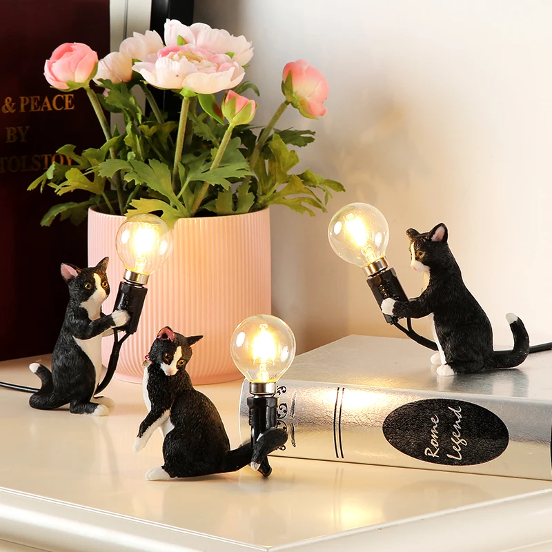 Художественный белый, черный, серый, кошачий котенок, Настольный светильник s, лампа EU/USA plug, настольная лампа с маленьким животным, светильник s, детский подарок, украшение комнаты, ночной Светильник