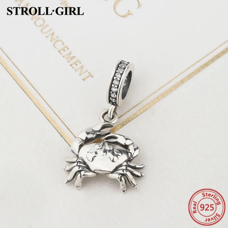 Stellgirl серебряные бусины 925 пробы краб-Кулон Шарм с камнем Европейский ювелирный браслет сделай сам для женщин Подарки