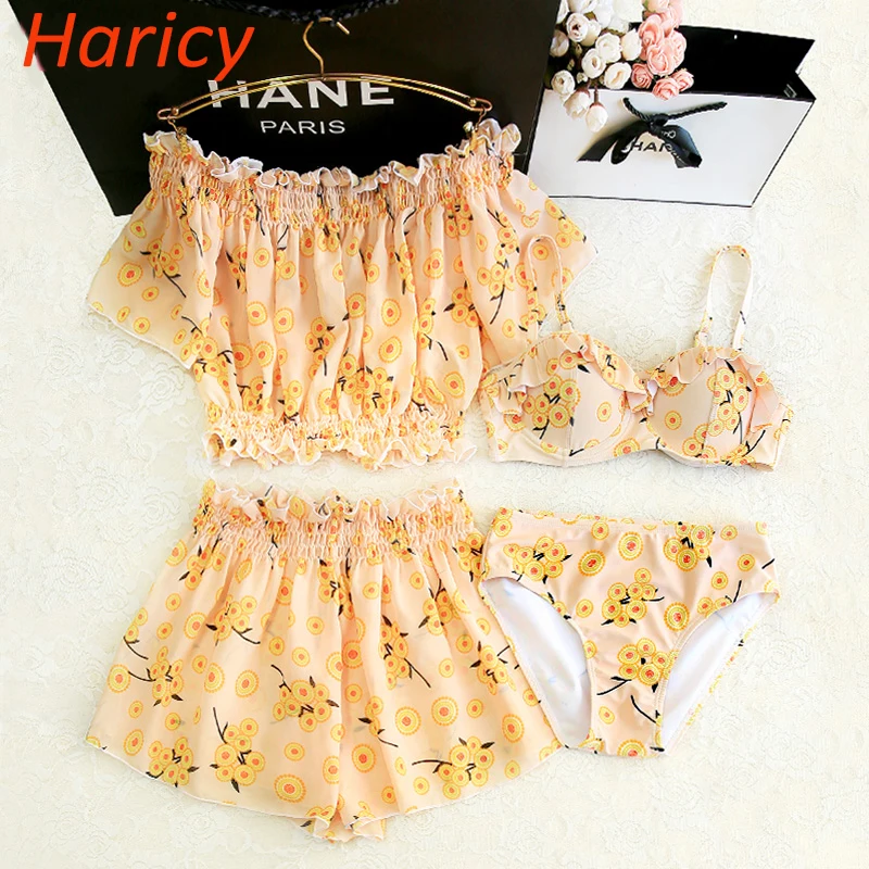 

New 2018 Sexy Crochet Bikini Push Up Swimwear Dress Women Floral Printed Brazilian Bathing Suit Swim Wear Beach Wear Skirt