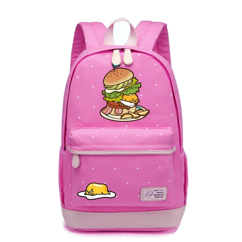 WISHOT Gudetama Холщовая Сумка с изображением ленивых яиц из мультфильма, рюкзаки с цветами и волнистыми точками, рюкзак для девочек, школьная сумка, дорожная сумка на плечо, сумка для книг - Цвет: PINK2