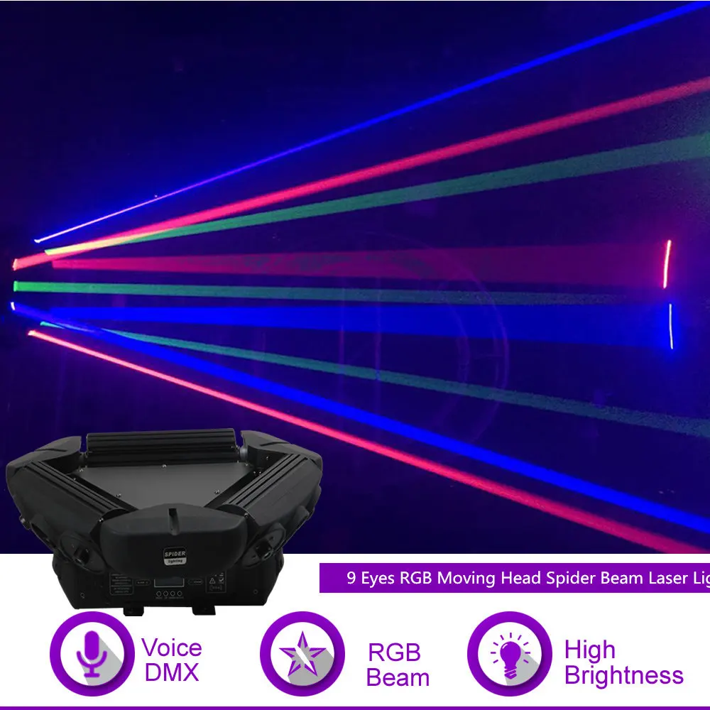 

Sharelife 9 Eyes RGB Moving Head Spider Beam Laser Light DMX Master-Slave Home Gig Party DJ Professional Stage Lighting 109RGB
