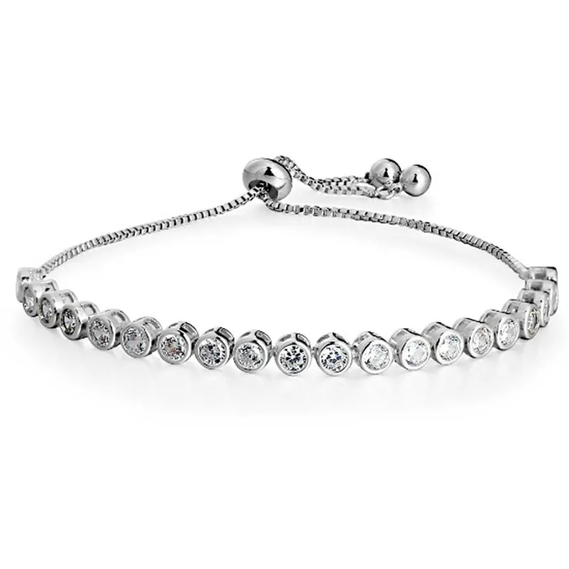 

CZ Crystal Adjustable Chain Link Bracelets Silver Color Women Cubic Zircon Wedding Party Jewelry Valentines Day Gift