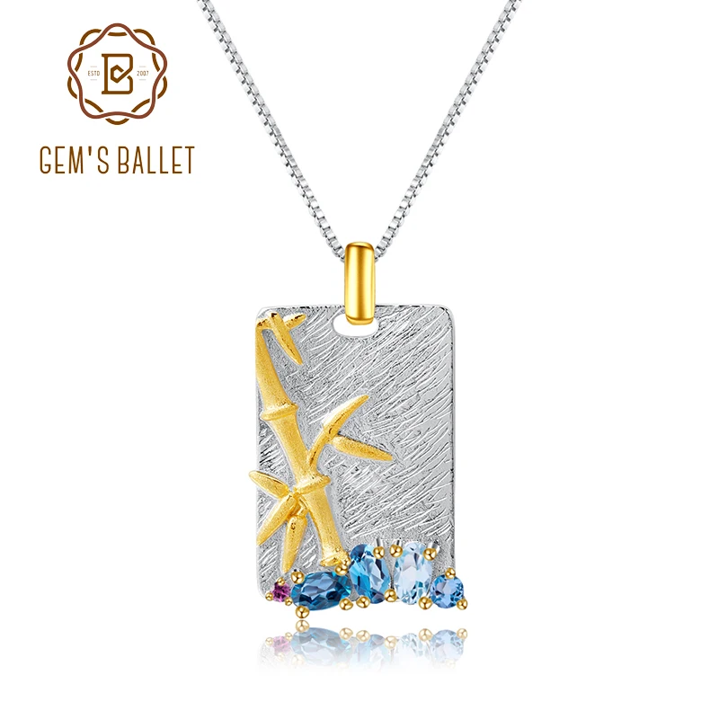 Женское ожерелье с подвеской GEM'S BALLET натуральный голубой топаз из серебра 925