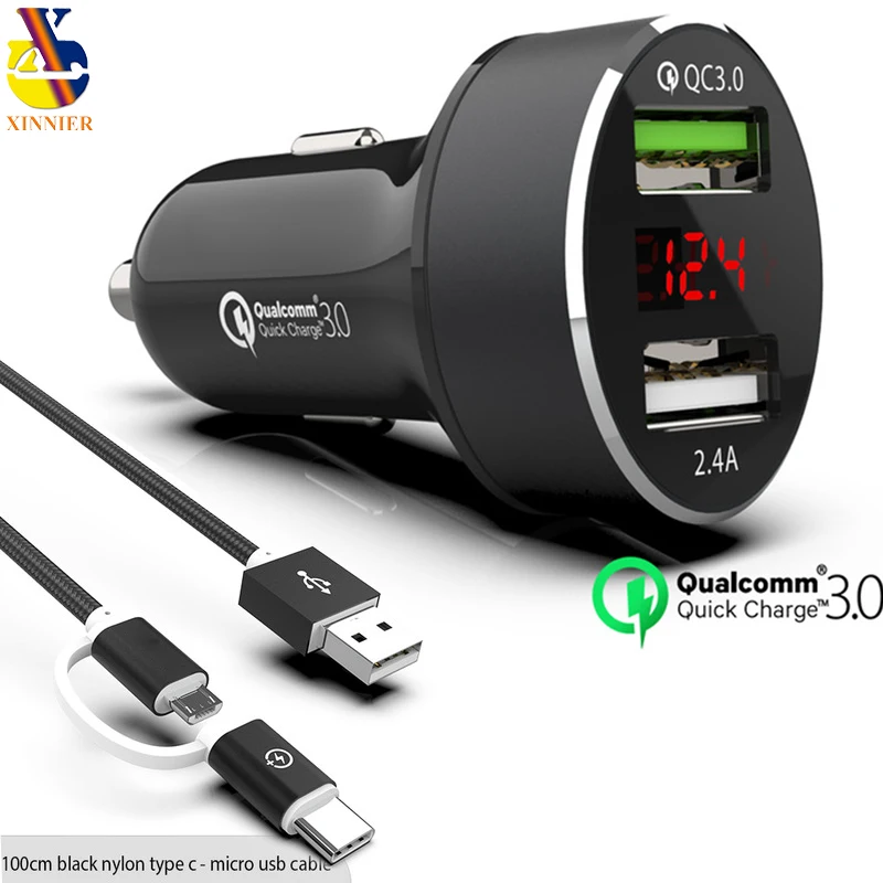 

LED Display Quick Charge 3.0 Car Charger Mobile Phone QC3.0 Fast Dual USB Car-charger Auto Charger for Samsung Huawei FCP Xiaomi