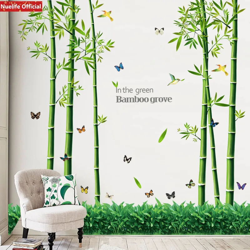 Большой Свежий зеленый бамбуковый узор для гостиной магазин дети rom украшения настенные наклейки ТВ фон настенные наклейки для спальни