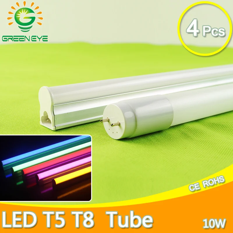 

LED Tube T5 T8 LED tube 4PCS/lot milky cover 10W 60CM 220V Warm Cold White Red Blue Green Pink SMD2835 led fluorescent lamp neon