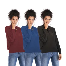 2018 autumn and winter new women's loose tie with two sides wearing sweaters solid color small V-neck pullover tops