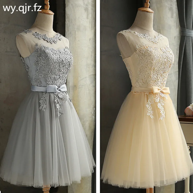 HJZY65X # кружевные короткие платья для подружки невесты цвета шампанского серого