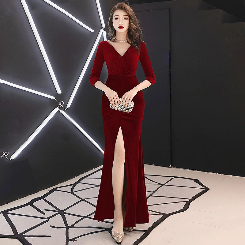 Зеленые бархатные вечерние платья с длинными рукавами robe de soiree longue платье для выпускного вечера abendkleider robe de soiree LYFY105