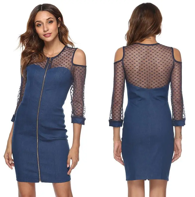 

Fashion summer women dress sexy lace denim Mesh Stitching bodycon dress party dress boho dress robe femme vestidos