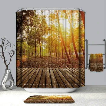 

Customize Pastoral style Polyester Shower Curtain HD Forest Plant Sunlight Pattern Thicken Waterproof Bath Curtain for Bathroom