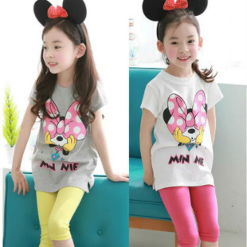 

New Cotton Girls Sets Kids Apparel 2-8Age Cartoon Children 2pcs Suits Girls Minnie Clothing Sets Shirt +pants Suits Baby Clothes