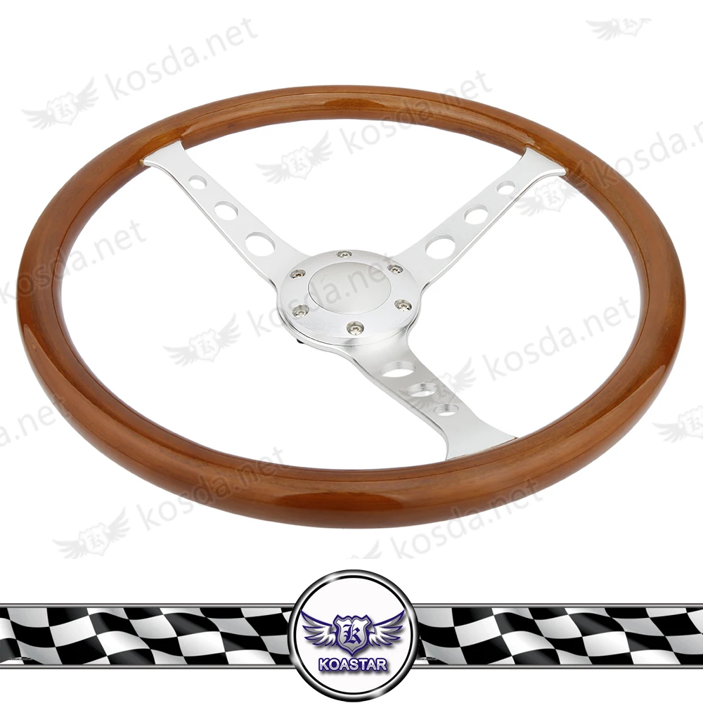 Деревянный 380 мм 15''Classic руль 3 отверстия хромированные спицы винтажная