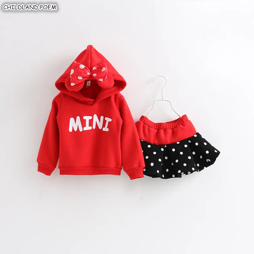 

Girls Clothing Set Winter Spring Velvet Kids Toddler Girl Clothes Cartoon Hooded Sweatshirt +Skirt 2pcs Children Clothes Girls