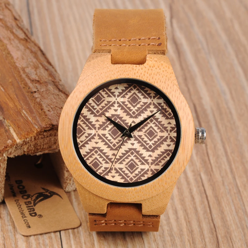 BOBO BIRD WF17L18 Retro Grain Dial Face Bamboo Wooden Watches Wood Watches for Men Women
