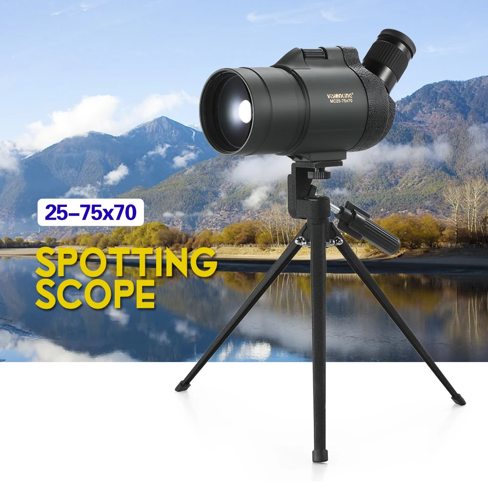 Visionking 25-75x70 Waterproof Fogproof Angled Spotting Scope Bak4 Prism Monocular Telescope with for Bird Watching Travel