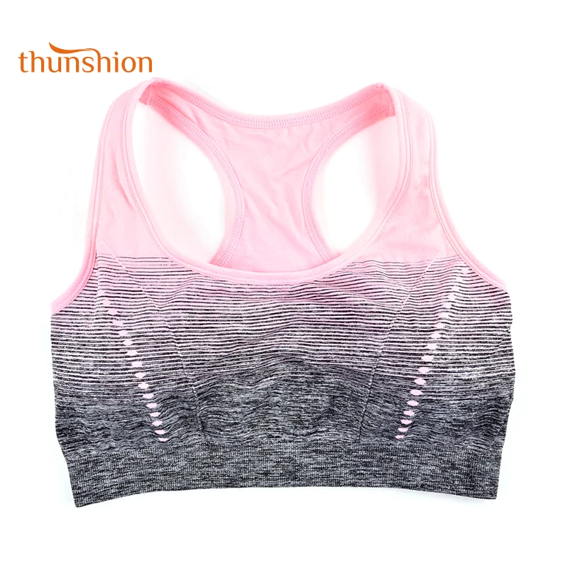 THUNSHION Sports Bra High Stretch Breathable Top Fitness Women Padded for Running Yoga Gym Seamless Crop Bra Gradient Sport Bra